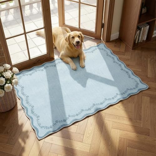 GarveeHome Scalloped Entryway Rug 2x3 Blue Washable Front Door Entry Rug by GarveeHome