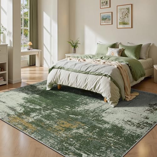 6x9 Area Rugs - Modern Abstract Washable Rug, Ultra Soft Non Slip Low Pile Large Rugs for Living Room, Floor Carpet for Bedroom Dining Room Office Laundry Nursery Home(Green) - Image 3