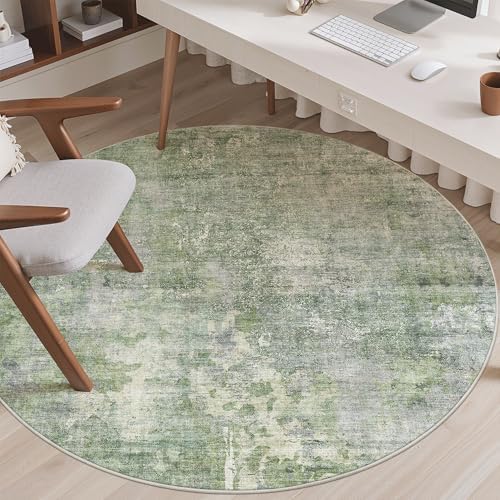 Soalmost Abstract 6x6 Round Rug 6ft Circle Living Room Rugs, Green/Ivory - Image 4