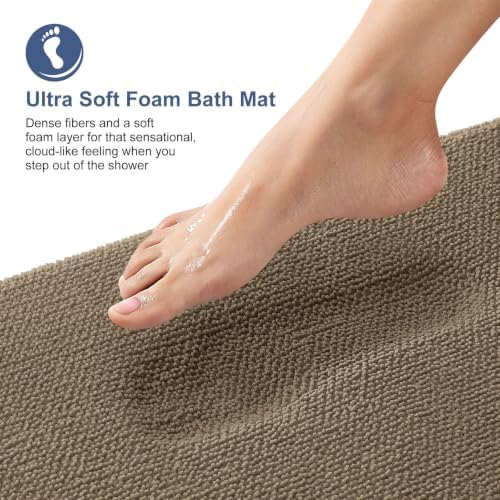 OLANLY Memory Foam Bathroom Runner Rug 59x20, Absorbent Long Bath Mat, Tan - Image 2