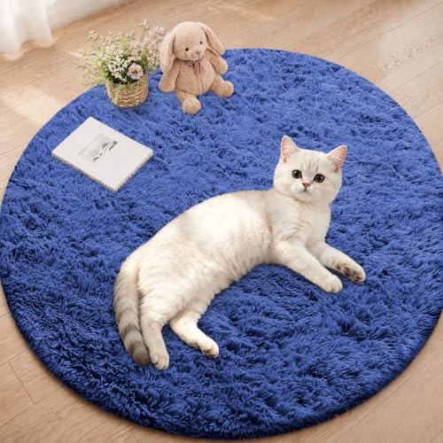 Smiry Round Area Rugs for Living Room Bedroom 3x3 ft, Fluffy Carpet by Smiry