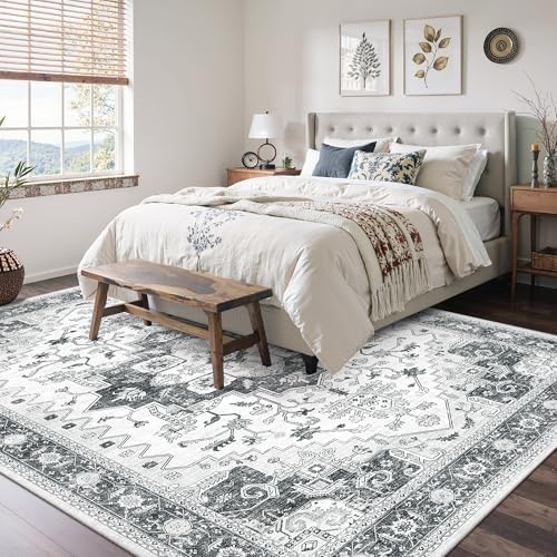 befbee 6x9 Washable Area Rug for Living Room Vintage Floral Carpet Grey - Image 7