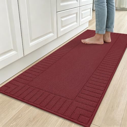 BEQHAUSE Kitchen Rugs 24"x60", Non Slip Washable Kitchen Mat, Burgundy Red by BEQHAUSE
