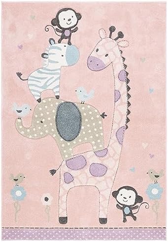 SAFAVIEH Carousel Kids Area Rug 6'7"x9', Modern Blush Pink CRK120U - Image 2