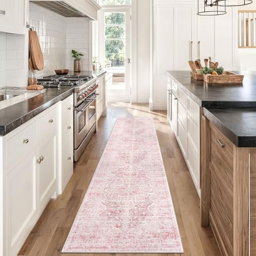 KUTA Vintage Washable Runner Rug, 2x8 Pink Runners for Hallways - Image 2