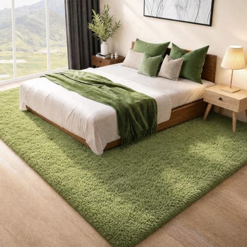 Ophanie Green Rugs for Living Room 5x7, Grass Shag Fluffy Large Fuzzy Plush Soft Carpets,Floor Shaggy Area Rugs for Bedroom, Carpet for Kids Boys Girls Dorm Nursery Decor with Over 99 pcs Pile fibers by Ophanie