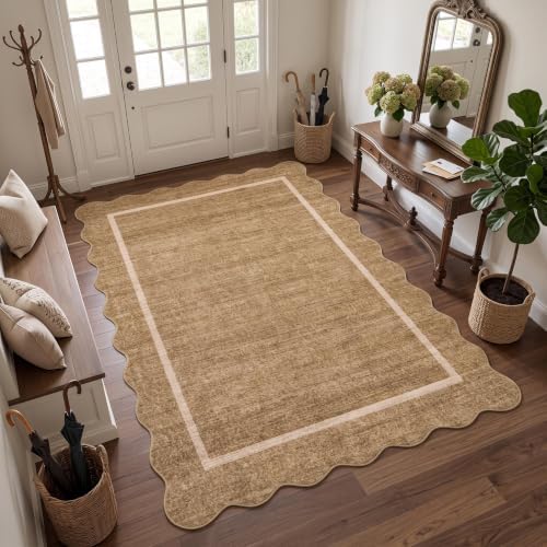 GarveeHome Scalloped Area Rug 4x6 - Washable Non-Slip Entryway Rug, Camel by GarveeHome