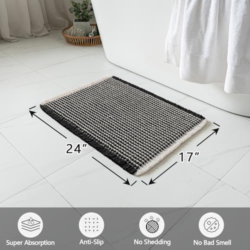 MIULEE Set of 2 Waffle Bathroom Rugs Boho Bath Mat Black&Cream 17x24 Inch - Image 2