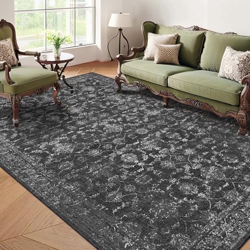 6x9 Washable Bedroom Area Rug Non-Slip Vintage Black Large Carpet - Image 3