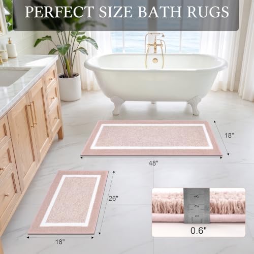 Pauwer Bathroom Rugs Sets 2 Piece, Non Slip Washable Bath Mat, Dusty Pink - Image 2