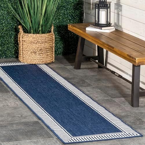 nuLOOM Asha Navy Bordered Power Loomed Indoor/Outdoor Runner Rug, 2' x 6' by nuLOOM