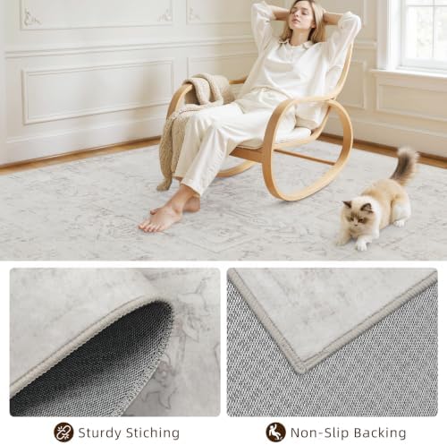 10x12 Area Rugs Living Room: Bedroom Washable Carpet Neutral Cream - Image 4