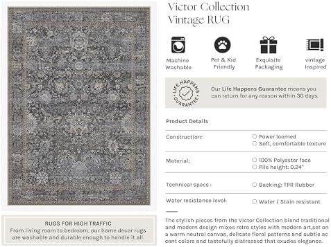 HUGEAR Area Rugs 5x7 Navy Blue Vintage Rug for Living Room - Image 3