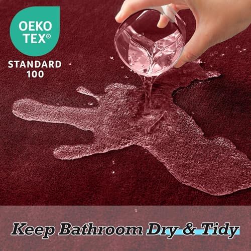 HUXMEYSON Bathroom Rugs Sets 3 Piece, Non-Slip & Quick Dry Bath Mat Set, Ultra Soft Velvet Bath Rugs for Bathroom, Toilet and Shower Floor, Red - Image 5