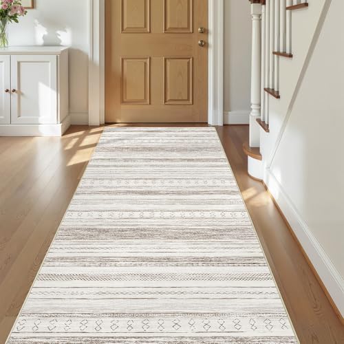Tortania Area Rug 3x8 Runner Rugs - Washable Soft Neutral Boho Moroccan Farmhouse Rug Indoor Floor Carpet for Living Room Bedroom Kitchen Entryway Under Dining Table Home Office Decor - Cream Brown by Tortania