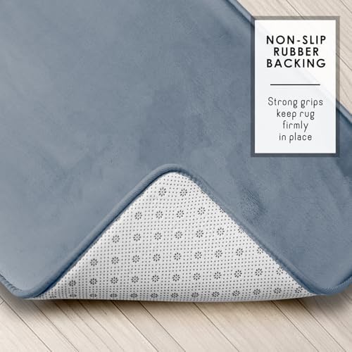 Clara Clark 2 Piece Bathroom Rugs, Velvet Memory Foam Bath Mat Set, Non-Slip Bath Rugs, Machine Wash, Dries Quickly, Ultra Soft Plush Bath Mats for Bathroom, 17 x 24 + Contour, Stone Blue - Image 4