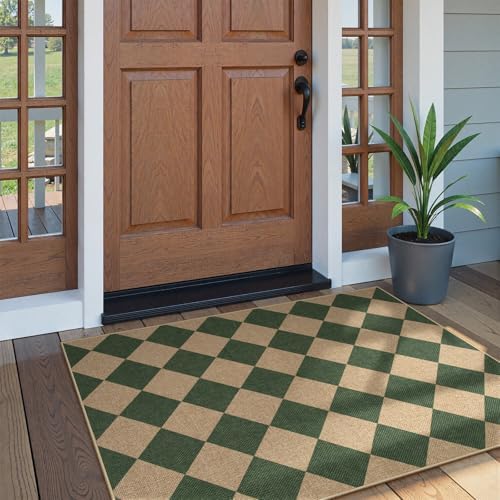 Lahome Checkered Easy Jute 3x5 Outdoor Patio Rug, Washable Rugs Green - Image 6