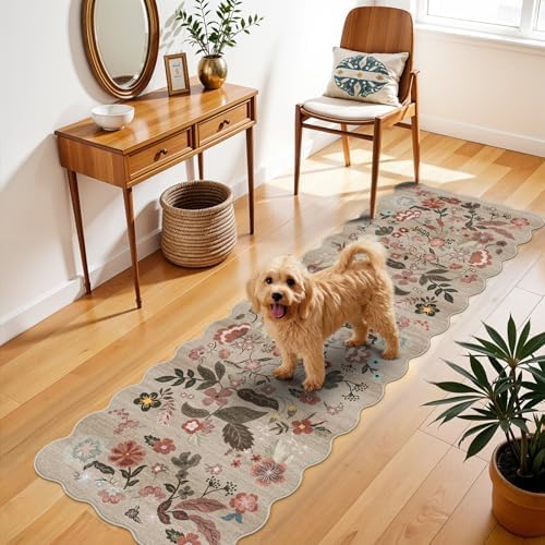 Washable 2x6 Hallway Runner Rug: Vintage Stain Resistant Kitchen Rug Brown - Image 2