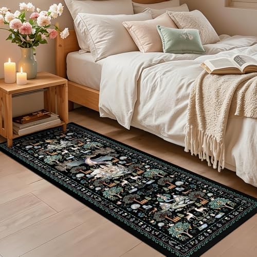 nesrt Fantasy Dragon Runner Rugs for Hallway Entryway 2x6ft Washable, Black Animal Print Kitchen Rug Runners Non Slip, Woodland Forest Floor Carpets for Kid Bedroom Bathroom Decor - Image 4