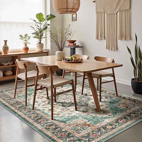 6x9 Area Rugs - Washable Rug Vintage Distress Boho Medallion Rugs for Living Room, Soft Non-Slip Backing Low Pile Carpet for Bedroom Dining Room Office Nursery Dorm Home, Green Brown - Image 4