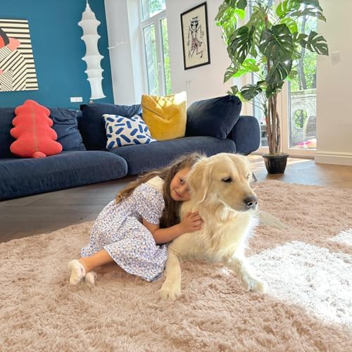 OLANLY 9x9 Machine Washable Large Area Rugs for Living Room, Bedroom, Soft Fluffy Shaggy Bedside Rug, Indoor Floor Carpet for Kids Girls and Boys, Dorms, Nursery, Home Decor Aesthetic, Beige - Image 5