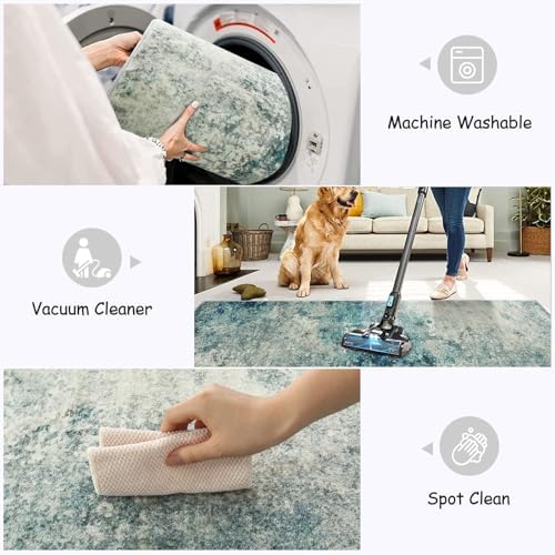 Lahome Modern Abstract Runner Rug with Rubber Backing - 2x6 Washable Rug Runners for Hallways Non Slip, 6 Ft Long Accent Carpet for Bathroom Kitchen Bedroom Entryway,Blue/Grey - Image 3