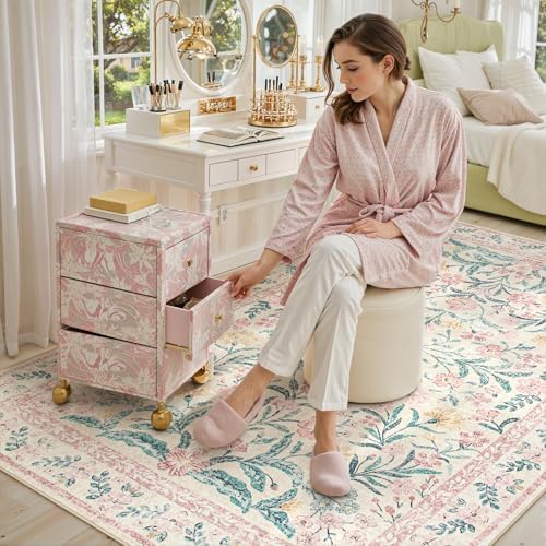 Lahome 6x9 Pink Rug for Dorm Girls Bedroom, Boho Cottage Core Floral Rug - Image 5