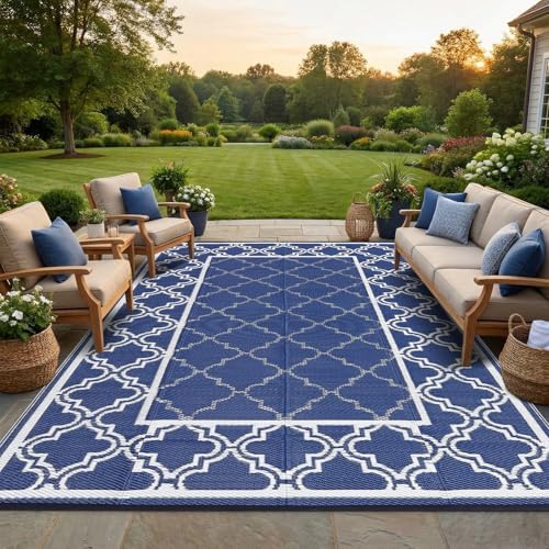 Garvee Reversible Outdoor Rug 8x10, Waterproof Outdoor Plastic Rug, Blue - Image 2