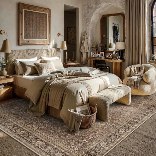 Schweek 8x10 Brown Area Rugs Washable Vintage Large Rug for Living Room - Image 3
