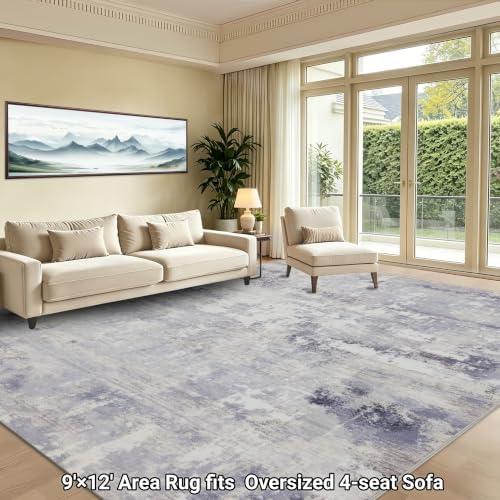 RCTJHOME 9x12 Dusty Lavender Accents Abstract Neutral Modern Washable Rug - Image 3
