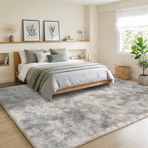 Tie-Dyed Grey Fluffy Area Rug 5x8 Ft, Washable for Living Room - Image 2