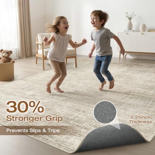 LLOONGRUG 7x10 Area Rug Washable Neutral Modern Rug for Living Room Beige - Image 3