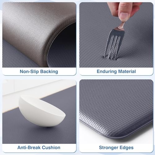 StepRite Kitchen Mats for Floor, 2-Piece Anti-Fatigue Kitchen Rugs, Grey - Image 3