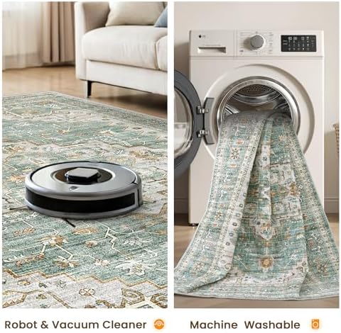 Washable 2x8 Runner Rug,Water Resistant Rug for Hallway, Kitchen Rug Green - Image 5