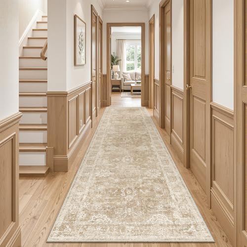 Madane Runner Rug 3x12 for Hallway, Kitchen Non-Slip Runner Rug Beige/Brown by Madane