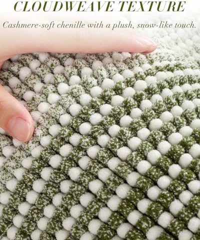 BSICPRO Large Chenille Bathroom Rugs, 24x36 Striped Bath Mats, Sage - Image 2