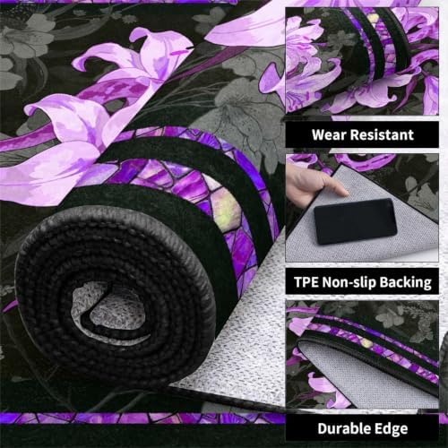 Gothic Snake Area Rug 9x12 Purple Floral Washable Floor Mat - Image 6