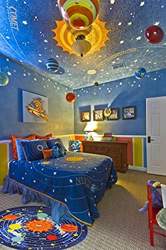 Blue Solar System Kids Area Rug Educational Learning Carpet Fun Rug Children Area Rug for Playroom & Nursery (79" Round, Round Solar) - Image 2