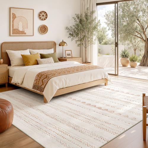 Nakagishi Area Rug Living Room Rugs: 8x11 Large Soft Machine Washable Boho Moroccan FarmNeutral Stain Resistant Indoor Floor Carpet for Bedroom Under Dining Table Home Office Decor-Cream Brown - Image 6