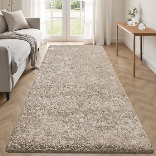 2x6 Runner Rug for Bedroom: Fluffy Shag Soft Washable Rugs Small Fuzzy Plush Indoor Carpet for Hallway Bedside Dorm Kids Girls Boys Room (Camel, 2'x6') by VECARF