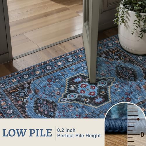 Tangsoo Blue 2x6 Washable Runner Rug for Hallways, Boho Non Slip Runner Rug - Image 3