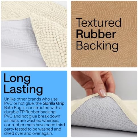 GORILLA GRIP Bath Rug Mat for Bathroom, Thick Chenille, 60x17 Ivory Cream - Image 3