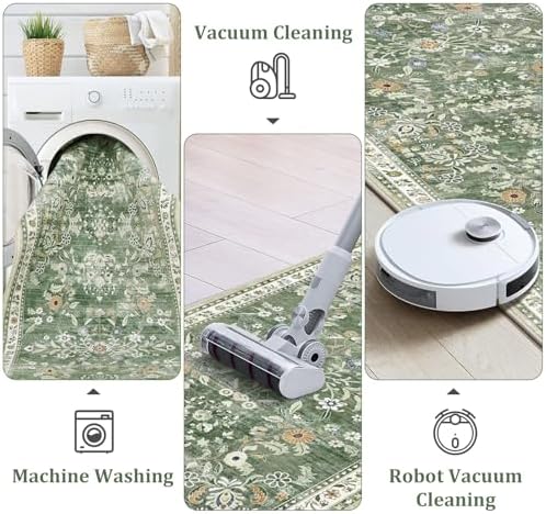 Yamaziot 3x5 Washable Area Rug for Bedroom Floral Carpet Sage Green - Image 5