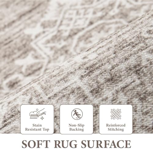 Area Rug 3x5 Geometric Rug: Washable Boho Moroccan Rugs Soft Farmhouse Rug, Modern Neutral Stain Resistant Indoor Floor Carpet for Livingroom Bedroom Dining Table Nursery(Ivory Mocha,3'x5') - Image 5