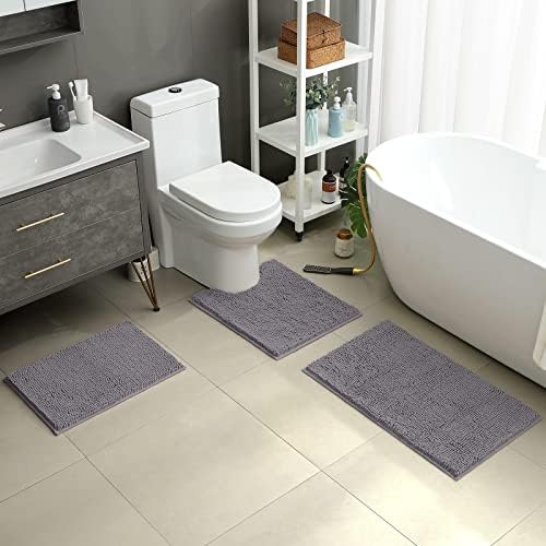 HOMEIDEAS Bathroom Rugs Set of 3, Super Soft Absorbent Chenille Bath Rugs - Image 2