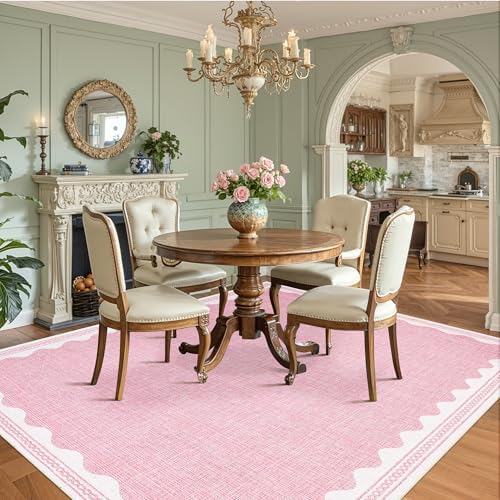 GarveeHome Scalloped Washable 8x10 Rugs for Living Room Non-Slip Solid Pink Modern Minimalism 8 x 10 Rug Low-Pile Carpet for Bedroom Dining Nursery Mat with Rubber Back - Image 4