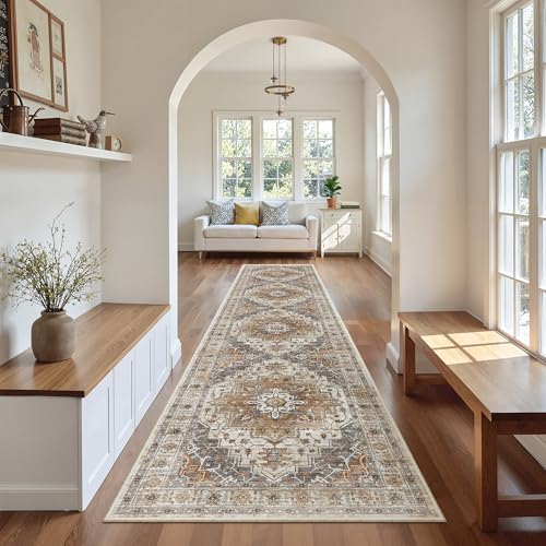 Madane Hallway Runner Rug 2'6''x12' Kitchen Runners Vintage, Turmeric/Grey - Image 3