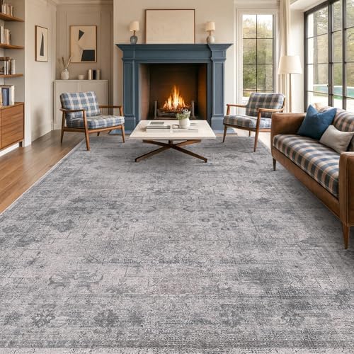 Modern Cement Grey 8x10 Large Area Rugs for Living Room, Minimalist Neutral Abstract Distressed Washable Ultra Soft Rug for Bedroom Under Bed, Stain Resistant Low Pile Anti-Slip by Unknown
