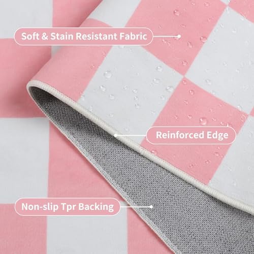 Terrug Pink and White Checkered Rug for Bedroom, 3x5 Washable Area Rugs - Image 5