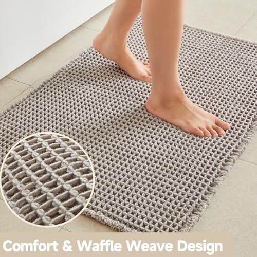 TYUU Waffle Bath Mat, Boho Bathroom Rugs Non Slip, 36x24 Light Grey - Image 3